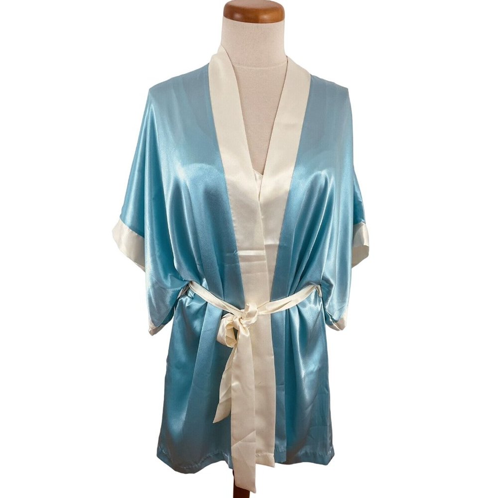 Vintage Maryann's Boutique Women's M Satin Robe & Nightgown Slip Dress Blue